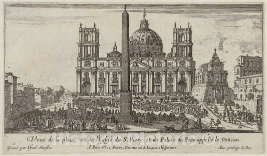 Art Print : IsraÃ«l Silvestre, VeuÃ« de la Place et de l'Eglise de S. Piere et du Palais du Pape appellÃ© le Vatican, 1640-1660 - Vintage Wall Art