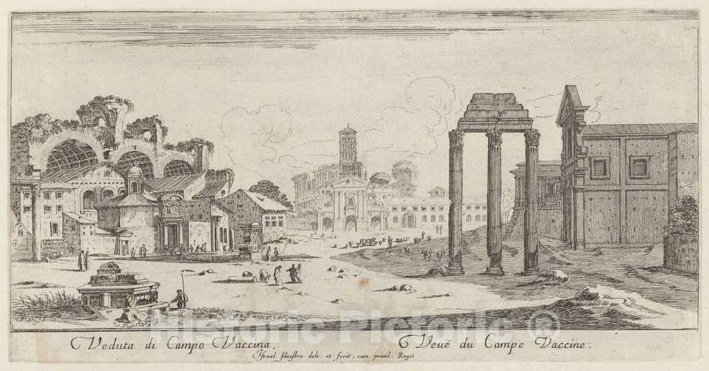 Art Print : IsraÃ«l Silvestre, Veduta di Campo Vaccina, 1640-1660 - Vintage Wall Art