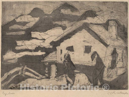 Art Print : Ernst Ludwig Kirchner, Alpine Huts in Fog, 1920 - Vintage Wall Art