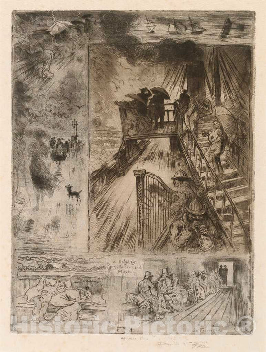 Art Print : FÃ©lix-Hilaire Buhot, The Passage, 1879-1885 - Vintage Wall Art