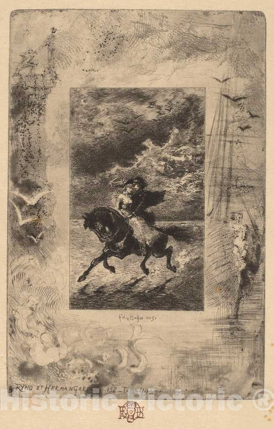 Art Print : FÃ©lix-Hilaire Buhot, Ryno et Hermangarde (Ryno and Hermangarde), 1847-1898 - Vintage Wall Art