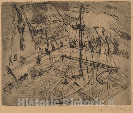 Art Print : Ernst Ludwig Kirchner, Harbor at Burgstaaken, 1913 - Vintage Wall Art
