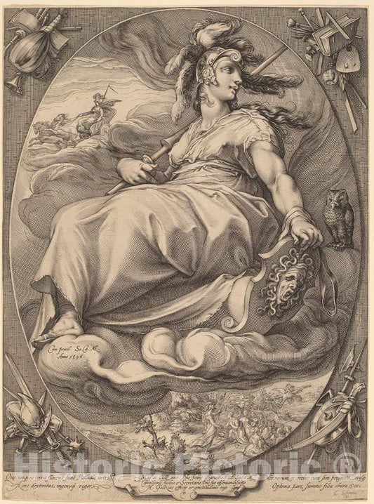 Art Print : Saenredam, After Goltzius, Pallas (Minerva), 1596 - Vintage Wall Art