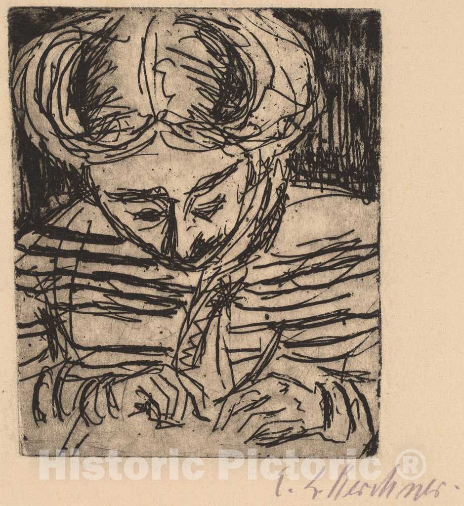 Art Print : Ernst Ludwig Kirchner, Young Girl Drawing, 1906 - Vintage Wall Art
