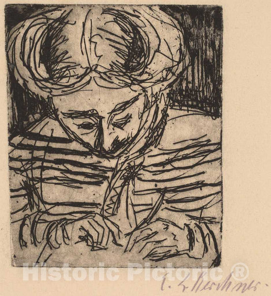 Art Print : Ernst Ludwig Kirchner, Young Girl Drawing, 1906 - Vintage Wall Art