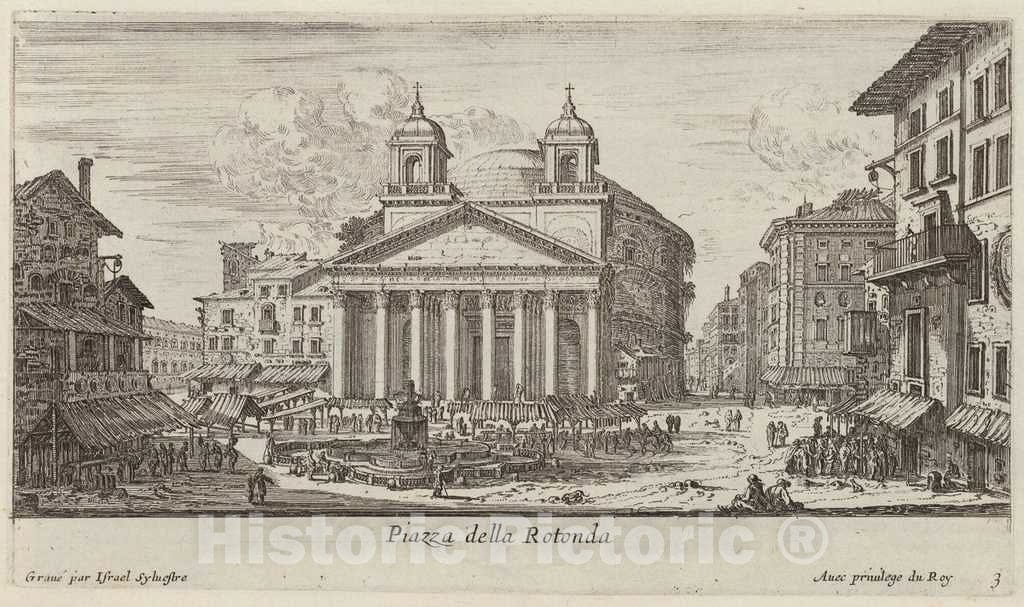 Art Print : IsraÃ«l Silvestre, Piazza Della Rotonda, 1640-1660 - Vintage Wall Art