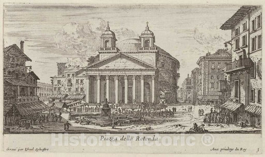 Art Print : IsraÃ«l Silvestre, Piazza Della Rotonda, 1640-1660 - Vintage Wall Art