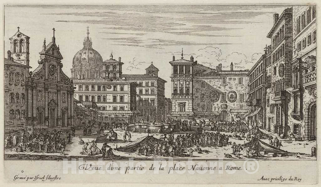 Art Print : IsraÃ«l Silvestre, VeuÃ« d'une Partie de la Place Navonne a Rome, 1640-1660 - Vintage Wall Art