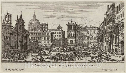 Art Print : IsraÃ«l Silvestre, VeuÃ« d'une Partie de la Place Navonne a Rome, 1640-1660 - Vintage Wall Art