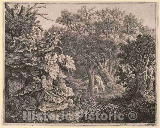 Art Print : Carl Wilhelm Kolbe, Landscape with Large Leaves and Three Satyrs, c. 1800 - Vintage Wall Art