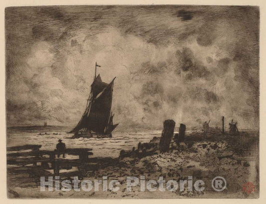 Art Print : FÃ©lix-Hilaire Buhot, Marine: Souvenir of Medway, 1879 - Vintage Wall Art