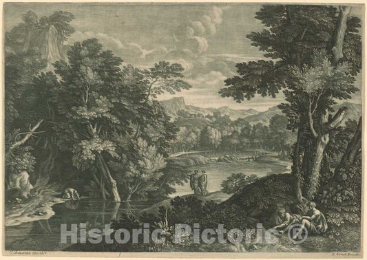 Art Print : Kirkall, After Jacques Rousseau, Landscape, 1682-1742 - Vintage Wall Art