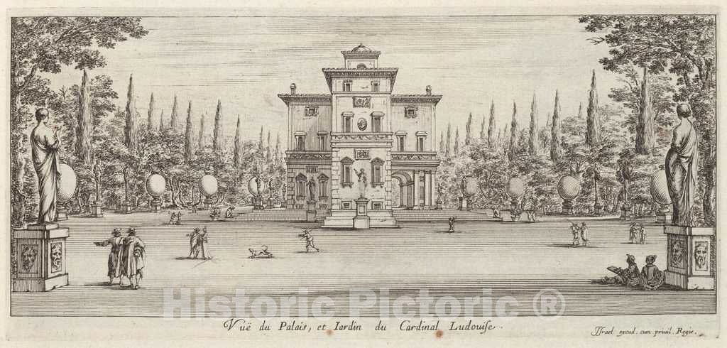Art Print : IsraÃ«l Silvestre, VuÃ« du Palais et Jardin du Cardinal Ludovise, 1640-1660 - Vintage Wall Art