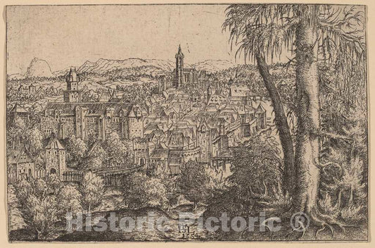 Art Print : Hanns Lautensack, View of Steyr on Enns, 1554 - Vintage Wall Art