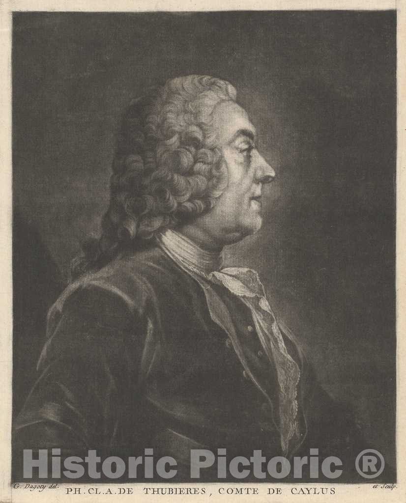Art Print : Gautier Dagoty, Ph. Cl. A. de ThubiÃ¨res, Comte de Caylus, c. 1765 - Vintage Wall Art