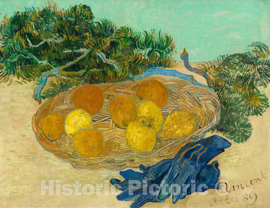 Art Print : Vincent Van Gogh, Still Life of Oranges and Lemons with Blue Gloves, 1889 - Vintage Wall Art