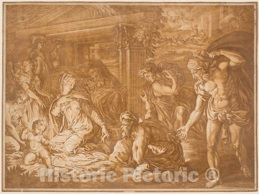 Art Print : Kirkall After Perino del Vaga, The Adoration of The Shepherds, 1724 - Vintage Wall Art
