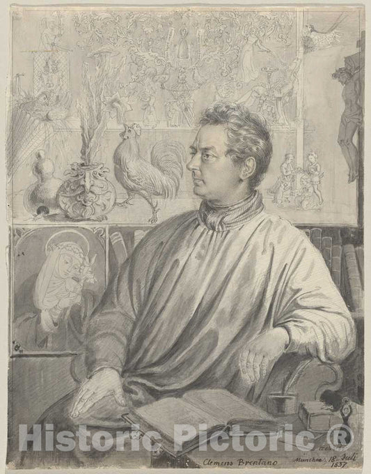 Art Print : Ludwig Emil Grimm, Clemens Brentano, 1837 - Vintage Wall Art