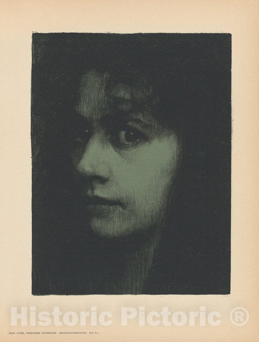Art Print : Hans Unger, Weiblicher Studienkopf, 1896 - Vintage Wall Art