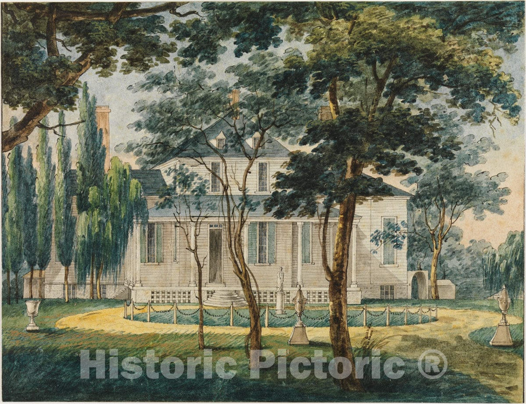 Art Print : Pavel Petrovich Svinin - A Country Residence, Possibly General Moreau's Country House at Morrisville, Pennsylvania : Vintage Wall Art