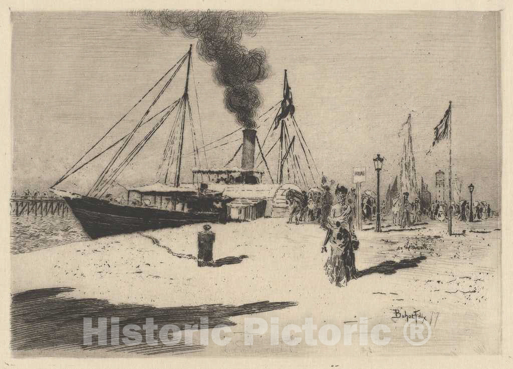 Art Print : FÃ©lix-Hilaire Buhot, Embarcadere Ã  Trouville (Wharf at Trouville), 1877 - Vintage Wall Art