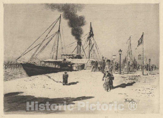 Art Print : FÃ©lix-Hilaire Buhot, Embarcadere Ã  Trouville (Wharf at Trouville), 1877 - Vintage Wall Art
