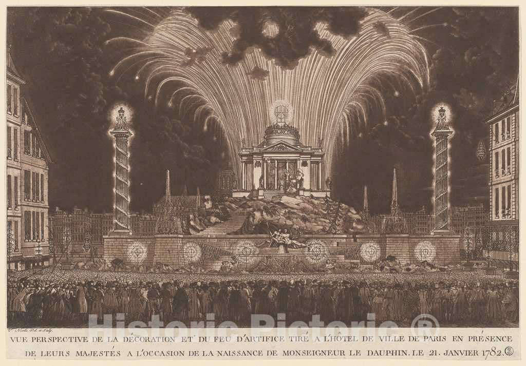 Art Print : Victor Jean Nicolle, Fireworks Celebrating The Birth of The Dauphin, 1782 - Vintage Wall Art