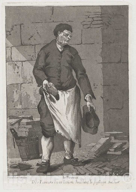 Art Print : Giovanni David, Le Paveur (The Road Paver), 1775 - Vintage Wall Art