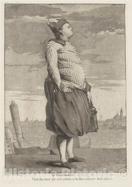 Art Print : Giovanni David, Le Gondolier, 1775 - Vintage Wall Art