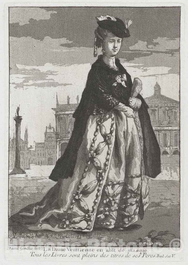 Art Print : Giovanni David, La Dame Venitienne en abit de Masque (Venetian Woman in Carnival Dress), 1775 - Vintage Wall Art