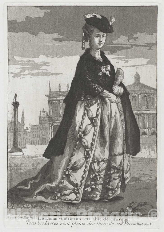 Art Print : Giovanni David, La Dame Venitienne en abit de Masque (Venetian Woman in Carnival Dress), 1775 - Vintage Wall Art