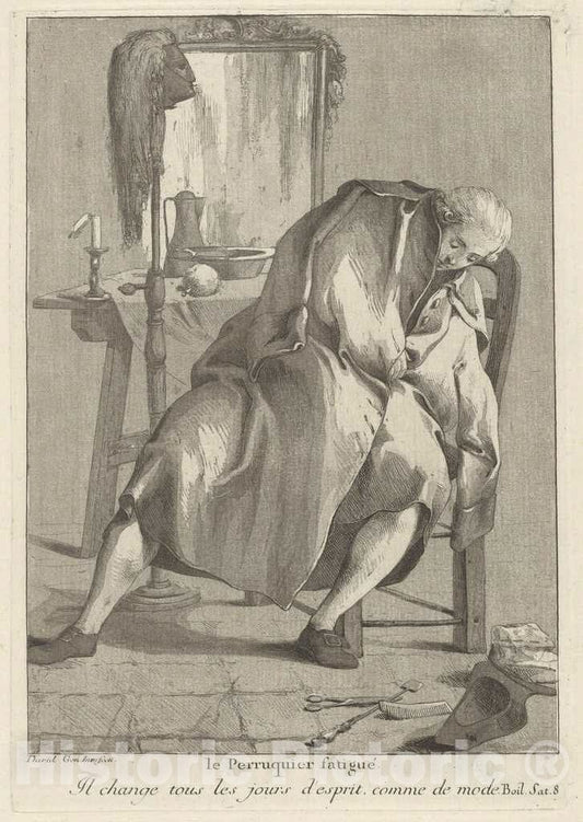 Art Print : Giovanni David, Le Perruquier fatiguÃ© (The Tired Wig-Maker), 1775 - Vintage Wall Art