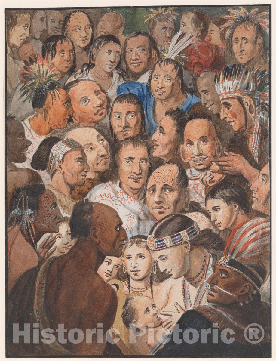 Art Print : John Lewis Krimmel - Tableau of Indian Faces : Vintage Wall Art