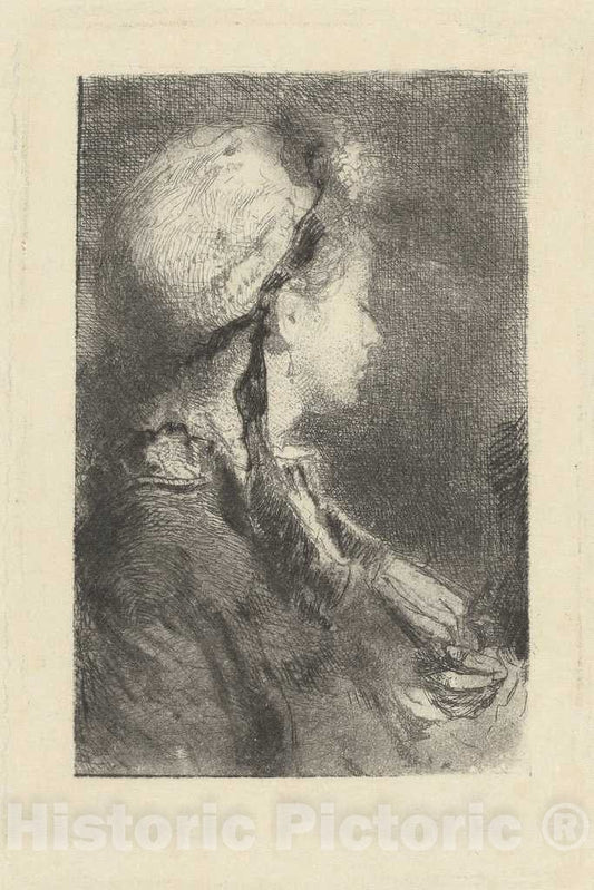 Art Print : MosÃ¨ Bianchi, The Artist's Wife in Profile Facing Right, c. 1880 - Vintage Wall Art