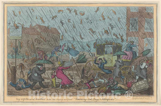 Art Print : George Cruikshank, Very unpleasant Weather, 1820 - Vintage Wall Art