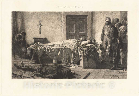 Art Print : Eleuterio Pagliano, Il Corpo di Luciano Manara visitato dai soldari (The Body of Luciano Manara Visited by Soldiers), 1884 - Vintage Wall Art