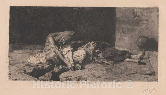 Art Print : Mariano Fortuny y CarbÃ³, Arabe veillant le Corps de Son ami (Arab Watching Over The Body of His Friend), 1866 - Vintage Wall Art