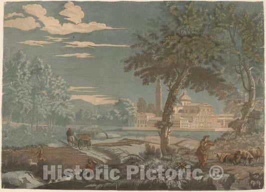 Art Print : Jackson After Marco Ricci, Heroic Landscape with Cart and Goatherd, with San Giorgio Maggiore in The Background, 1744 - Vintage Wall Art