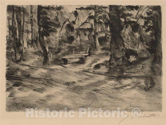 Art Print : Lovis Corinth, Bench in The Woods II (Bank im Walde II), 1917 - Vintage Wall Art