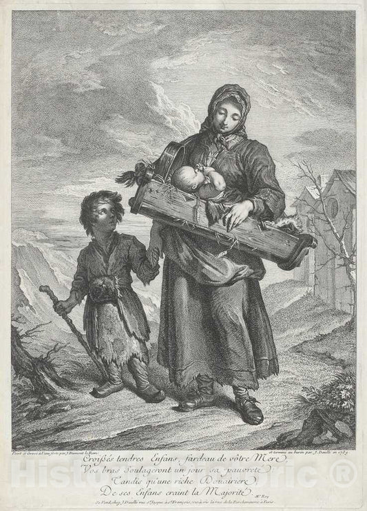 Art Print : Jacques Dumont Le Romain, The Bagpipe Player, 1739 - Vintage Wall Art