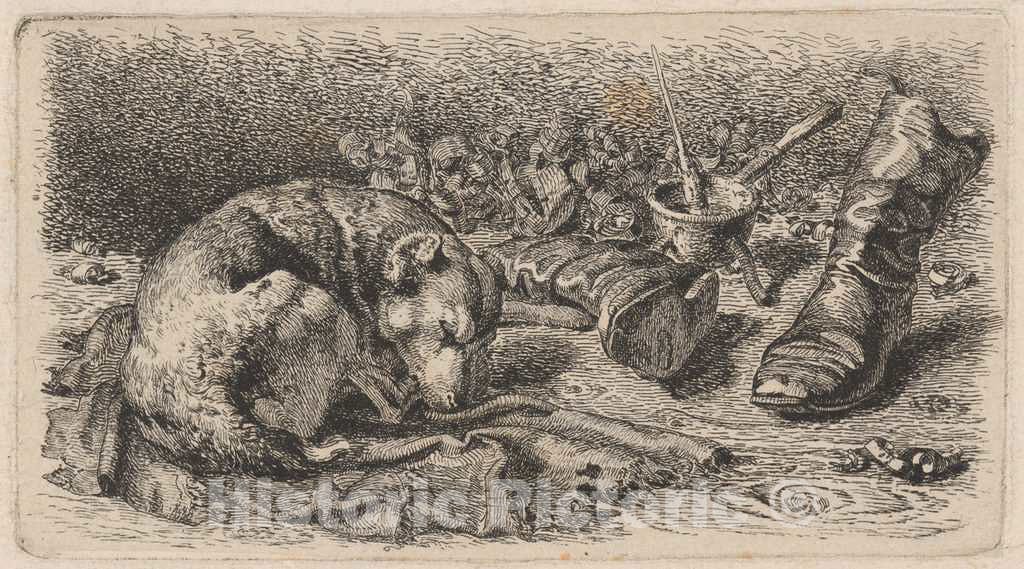 Art Print : Sixt Thon, Dog Asleep Beside a Pair of Boots - Vintage Wall Art