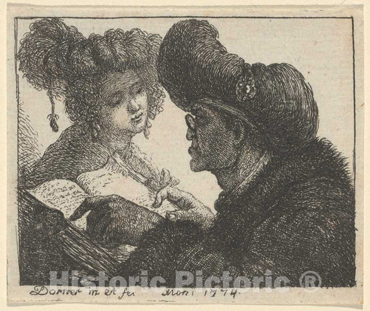 Art Print : Johann Jakob Dorner The Elder, A Man in a Turban Reading to a Young Woman, 1774 - Vintage Wall Art