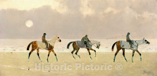 Art Print : Rene Pierre Charles Princeteau, Riders on The Beach at Dieppe, 1892 - Vintage Wall Art