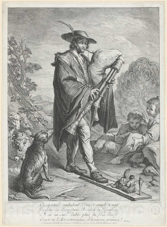 Art Print : Jacques Dumont Le Romain, A Young Mother Carrying a Crib, 1739 - Vintage Wall Art