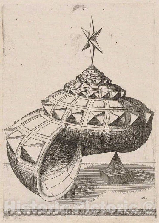 Art Print : Mathis ZÃ¼ndt, After Hans Lencker, A Perspective of a Faceted Snail Shell Balanced on a Pyramid, 1567 - Vintage Wall Art