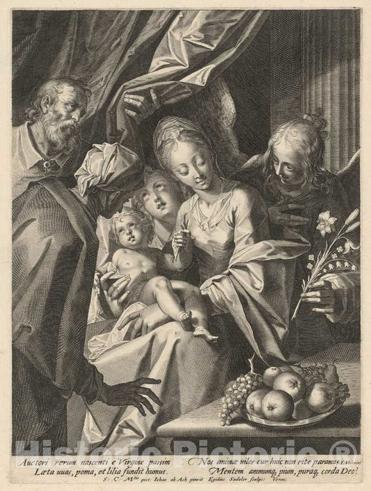 Art Print : Sadeler II, After Hans von Aachen, The Holy Family with Saint Anne and Two Angels, c. 1593 - Vintage Wall Art