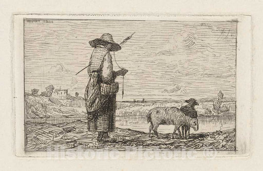 Art Print : Adolphe Appian, Shepherdess, 1861 - Vintage Wall Art