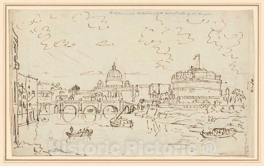 Art Print : William Marlow, The Tiber with Saint Peter's and The Castel S. Angelo (Recto), c.1767 - Vintage Wall Art