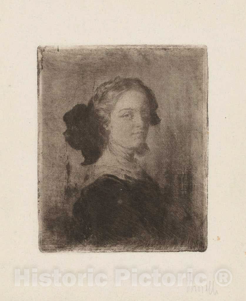 Art Print : Domenico Morelli, A Young Woman with a Bow in Her Hair, c. 1879 - Vintage Wall Art