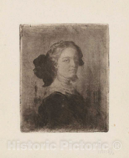 Art Print : Domenico Morelli, A Young Woman with a Bow in Her Hair, c. 1879 - Vintage Wall Art